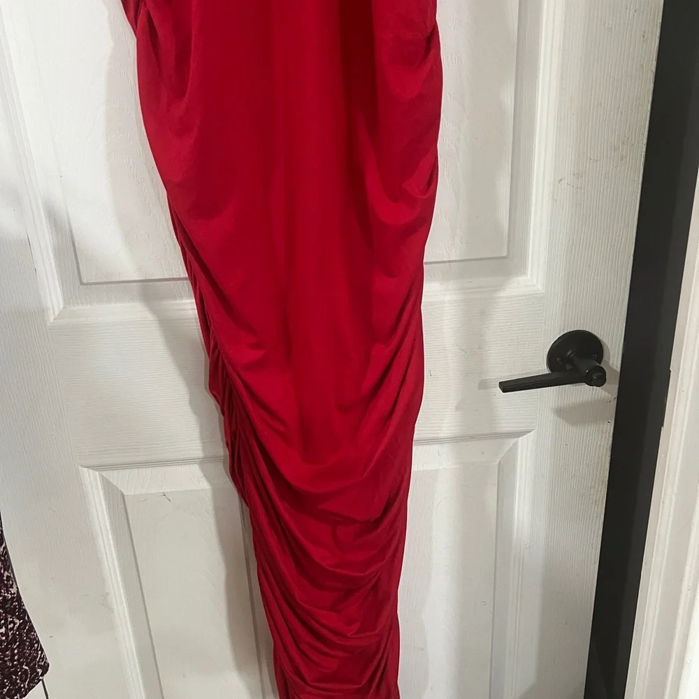 Red Women's Hoodie Dress - Picture 3 of 4